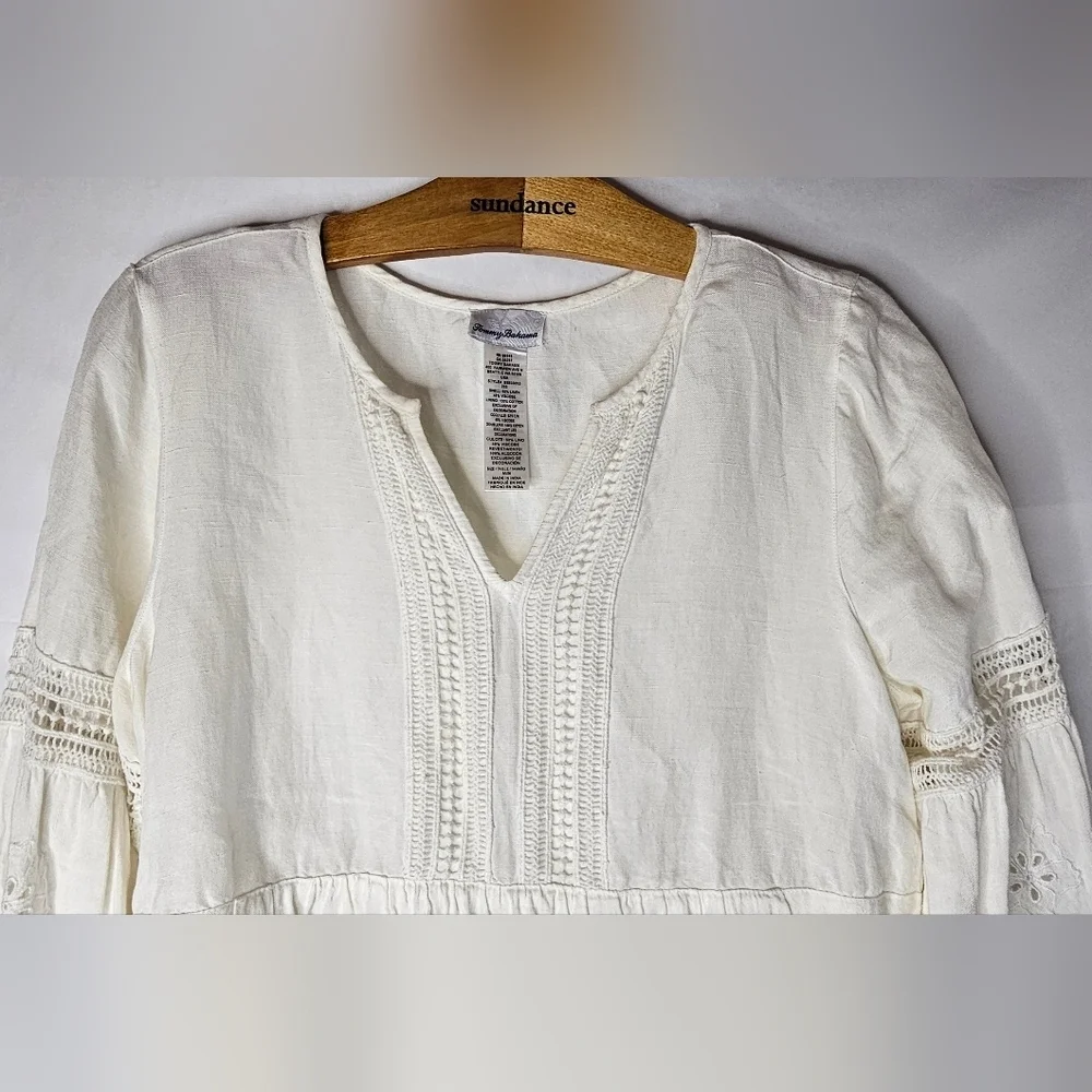 Tommy Bahama St. Lucia Linen-Blend Split-Neck Dress Sz Med $135 - Picture 6 of 13